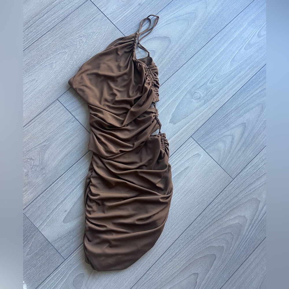 Zara Draped Brown Asymmetrical Dress